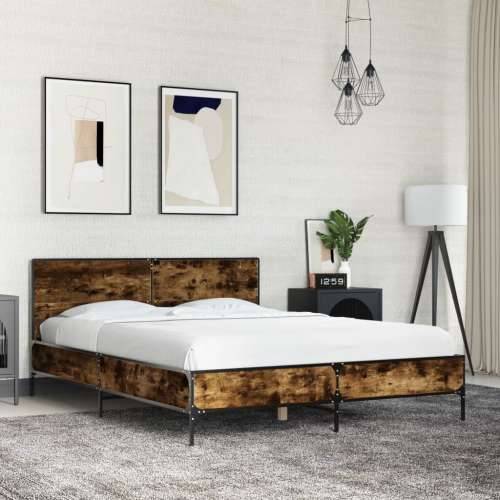 Okvir kreveta boja hrasta 140x200 cm konstruirano drvo i metal Dimljeni hrast 140 x 200 cm Cijena