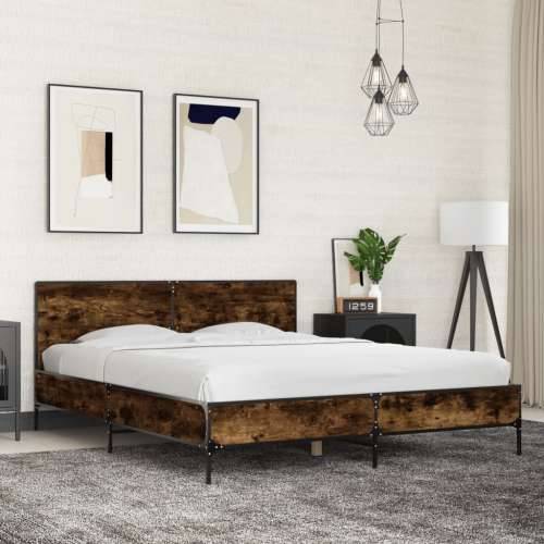 Okvir za krevet boja hrasta 150x200cm konstruirano drvo i metal - Dimljeni hrast 150 x 200 cm Cijena