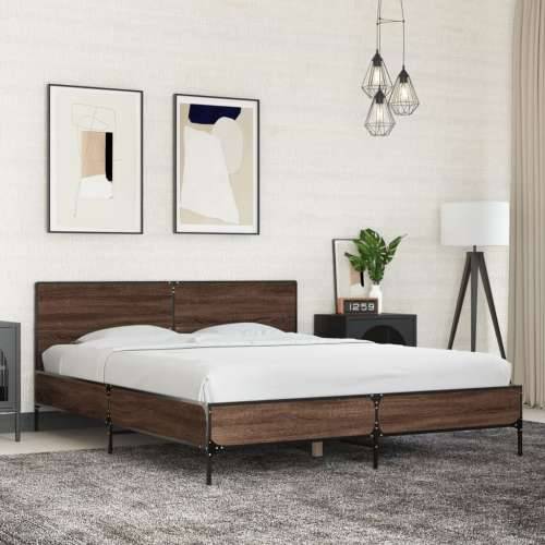Okvir za krevet smeđi hrast 150x200cm konstruirano drvo i metal - Smeđi hrast 150 x 200 cm Cijena
