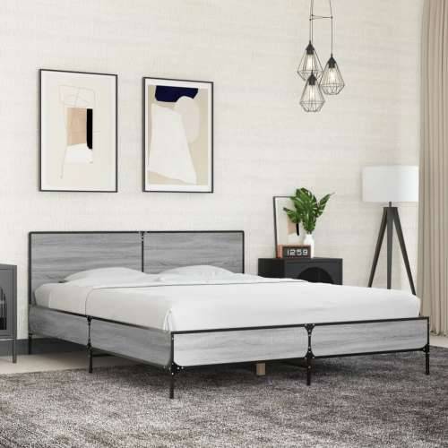 Okvir kreveta boja hrasta 160x200 cm konstruirano drvo i metal - Sivi hrast sonoma 160 x 200 cm Cijena