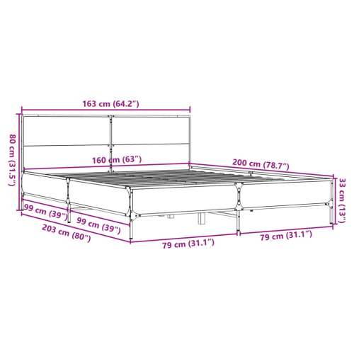 Okvir kreveta boja hrasta 160x200 cm konstruirano drvo i metal - Sivi hrast sonoma 160 x 200 cm Cijena