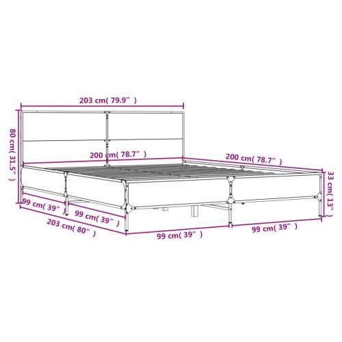 Okvir za krevet boja hrasta 200x200cm konstruirano drvo i metal - Dimljeni hrast 200 x 200 cm Cijena