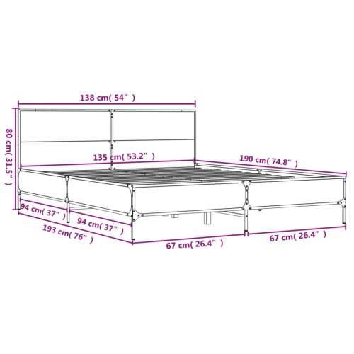 Okvir za krevet smeđi hrast 135x190cm konstruirano drvo i metal - Smeđi hrast 135 x 190 cm Cijena