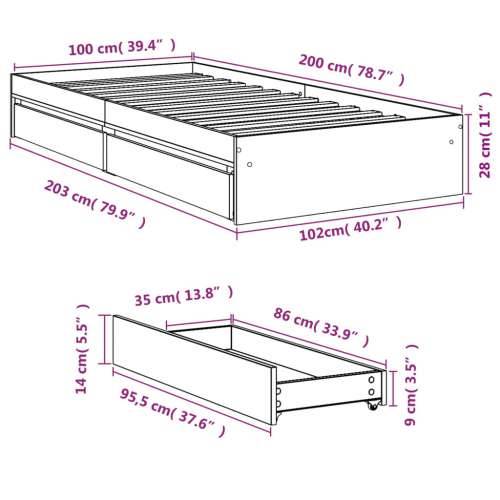 Okvir za krevet s ladicama crni 100x200 cm konstruirano drvo Crna 100 x 200 cm Cijena
