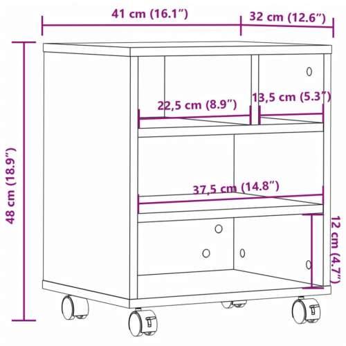 Stalak za pisač s kotačima boja hrasta 41 x 32 x 48 cm - Dimljeni hrast Cijena