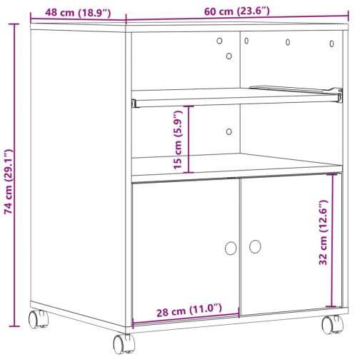 Stalak za pisač s kotačima boja hrasta 60 x 48 x 74 cm - Dimljeni hrast Cijena