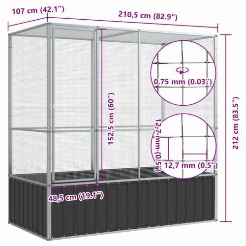 Kavez za ptice srebrni 210,5 x 107 x 212 cm čelični - 210.5 x 107 x 212 cm Cijena