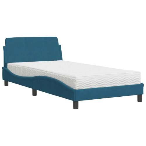 Krevet s madracem plavi 100 x 200 cm baršunasti Plava 100 x 200 cm Cijena