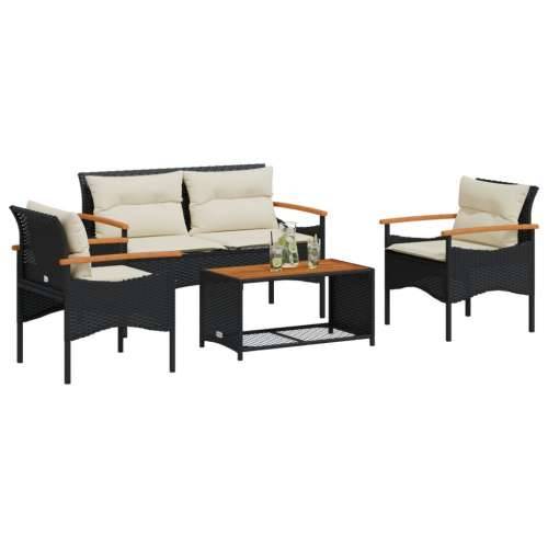 Vrtna garnitura - 4-dijelni set vrtnih sofa od poliratana s jastucima crni - Crna 1 Cijena