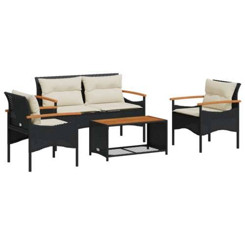 Vrtna garnitura - 4-dijelni set vrtnih sofa od poliratana s jastucima crni - Crna 1 Cijena