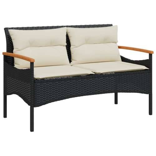 Vrtna klupa s jastucima 116 x 62,5 x 74 cm crna od poliratana - Crna 1 2 Cijena