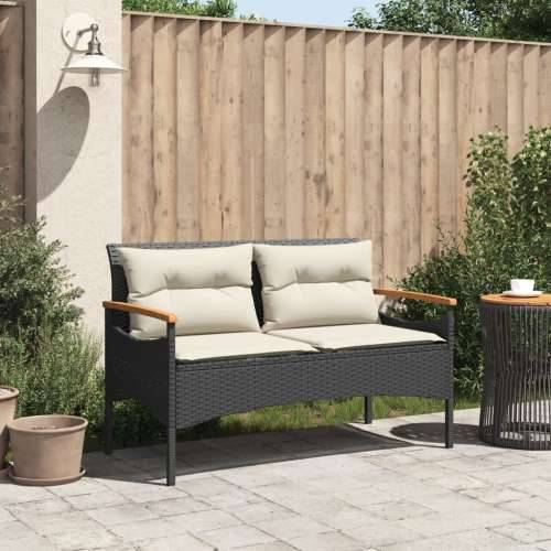 Vrtna klupa s jastucima 116 x 62,5 x 74 cm crna od poliratana - Crna 1 2 Cijena
