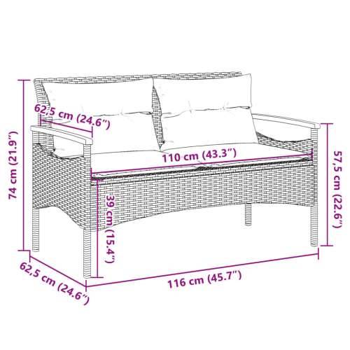 Vrtna klupa s jastucima 116 x 62,5 x 74 cm crna od poliratana - Crna 1 2 Cijena