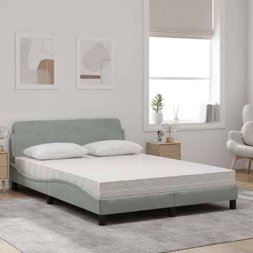 Krevet s madracem svjetlosivi 140x190 cm baršunasti - Svjetlosiva 140 x 190 cm Cijena
