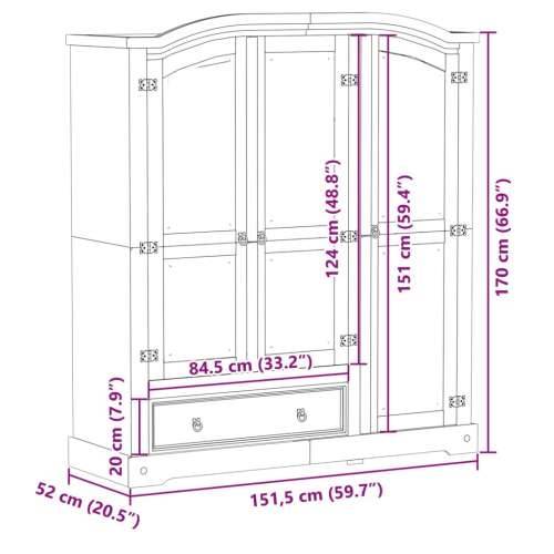 Ormar Corona 151,5 x 52 x 170 cm od masivne borovine Cijena