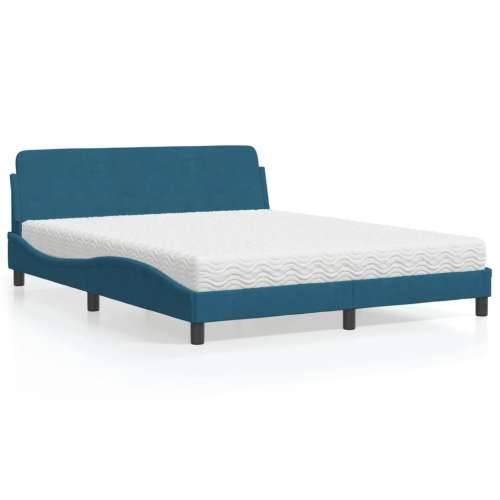 Krevet s madracem plavi 160x200 cm baršunasti - Plava 160 x 200 cm Cijena