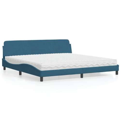 Krevet s madracem plavi 200x200 cm baršunasti - Plava 200 x 200 cm Cijena