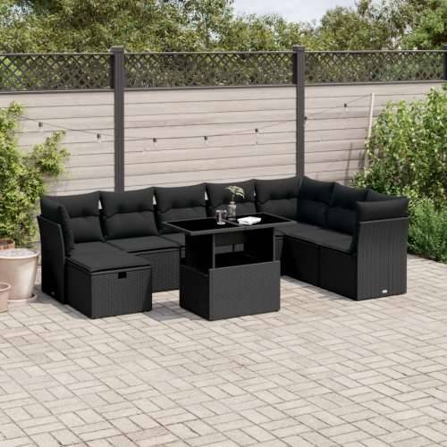 Vrtna garnitura - 9-dijelni set vrtnih sofa s jastucima crni od poliratana - Crna bez spremišta 1 Cijena