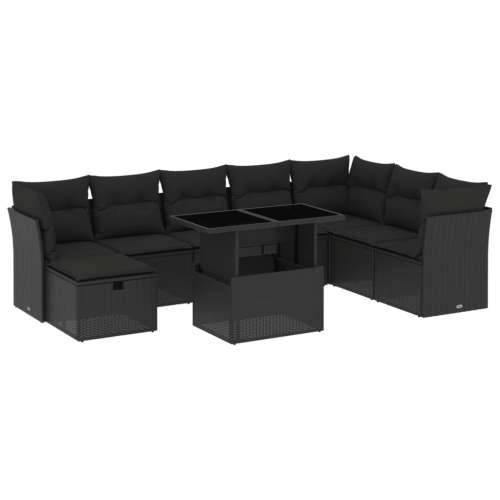 Vrtna garnitura - 9-dijelni set vrtnih sofa s jastucima crni od poliratana - Crna bez spremišta 1 Cijena