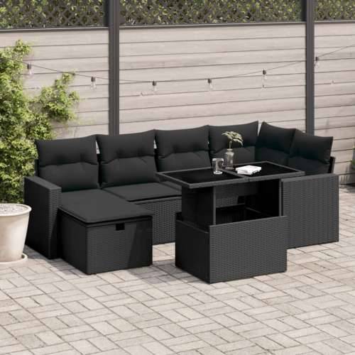 Vrtna garnitura - 7-dijelni set vrtnih sofa od poliratana s jastucima crni - Crna bez spremišta 1 Cijena