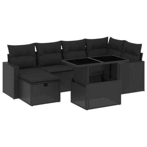 Vrtna garnitura - 7-dijelni set vrtnih sofa od poliratana s jastucima crni - Crna bez spremišta 1 Cijena