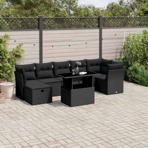 Vrtna garnitura - 8-dijelni set vrtnih sofa od poliratana s jastucima crni - Crna bez spremišta 1 Cijena
