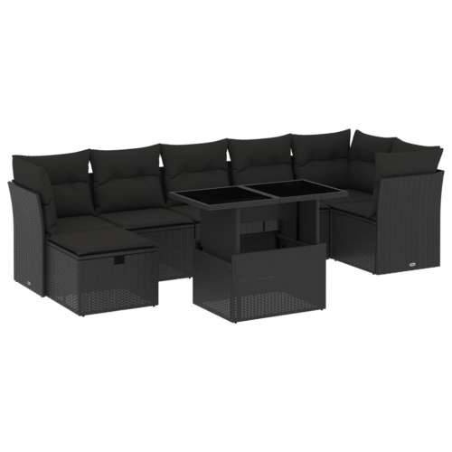 Vrtna garnitura - 8-dijelni set vrtnih sofa od poliratana s jastucima crni - Crna bez spremišta 1 Cijena