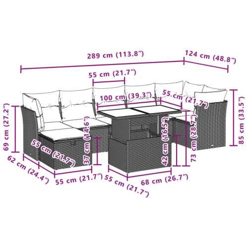 Vrtna garnitura - 8-dijelni set vrtnih sofa od poliratana s jastucima crni - Crna bez spremišta 1 Cijena
