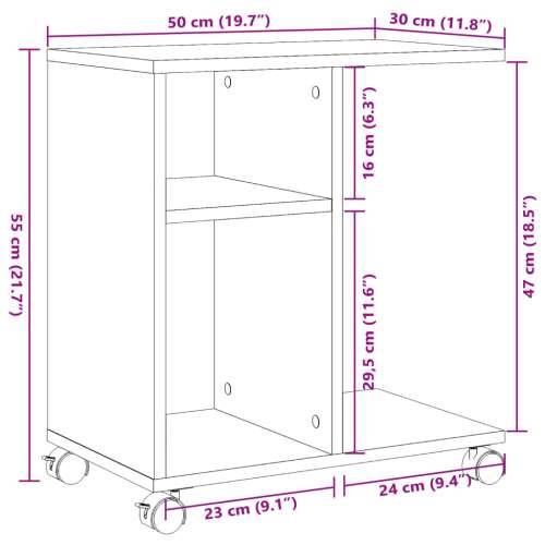 Bočni stolić s kotačima crni 50x30x55 cm konstruirano drvo - Crna 1 Cijena