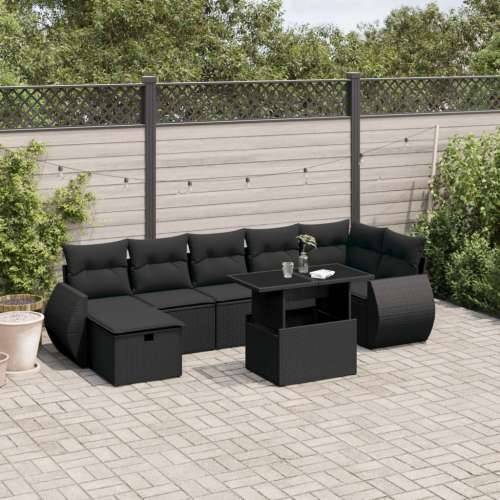 Vrtna garnitura - 8-dijelni set vrtnih sofa od poliratana s jastucima crni - Crna bez spremišta 1 Cijena