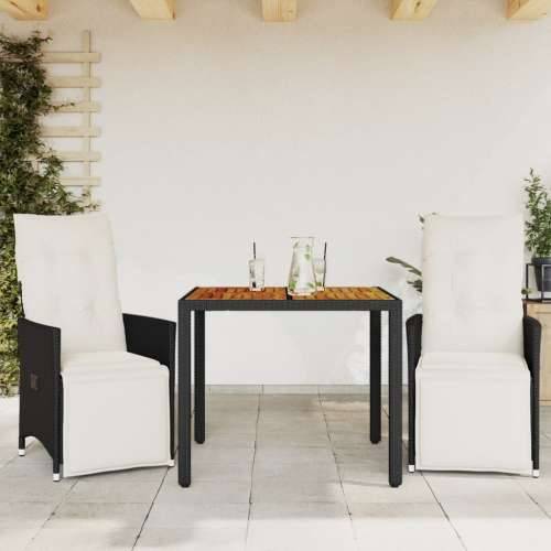 3-dijelni bistro set s jastucima crni od poliratana - 90 x 90 x 75 cm pe rattan and wood 2 Cijena