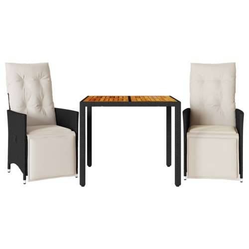 3-dijelni bistro set s jastucima crni od poliratana - 90 x 90 x 75 cm pe rattan and wood 2 Cijena