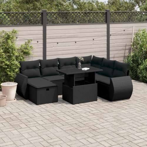 Vrtna garnitura - 8-dijelni set vrtnih sofa od poliratana s jastucima crni - Crna Sa stolom 1 Cijena
