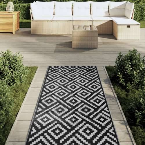 Vanjski tepih ARAKIL bijeli i crni 80x250 cm PP - Dizajn s kvadratima 80 x 250 cm 1 Cijena