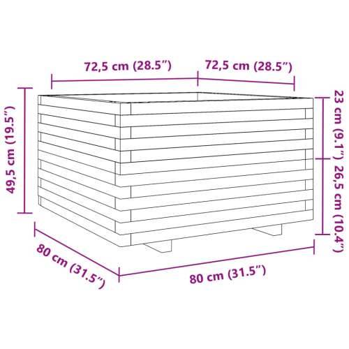 Vrtna sadilica 80 x 80 x 49,5 cm od masivne borovine - Prirodna boja bora 80 x 80 x 49.5 cm 1 Cijena