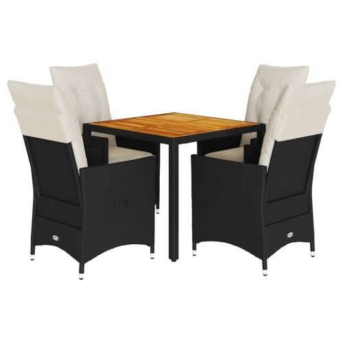 Vrtna garnitura - 5-dijelni vrtni blagovaonski set s jastucima od poliratana crni - 90 x 90 x 75 cm Bez naslona za noge 4 Cijena