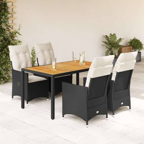 Vrtna garnitura - 5-dijelni vrtni blagovaonski set s jastucima od poliratana crni - 150 x 90 x 75 cm Bez naslona za noge 4 Cijena