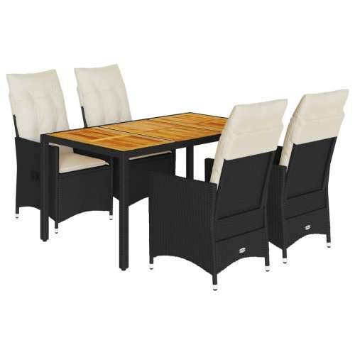 Vrtna garnitura - 5-dijelni vrtni blagovaonski set s jastucima od poliratana crni - 150 x 90 x 75 cm Bez naslona za noge 4 Cijena