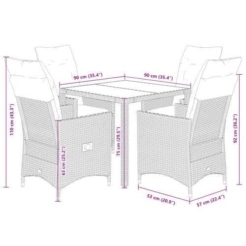 Vrtna garnitura - 5-dijelni vrtni blagovaonski set sivi od poliratana - 90 x 90 x 75 cm Bez naslona za noge 4 Cijena