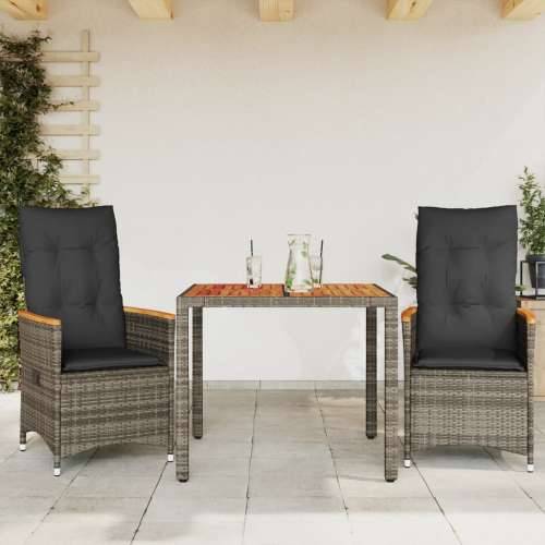 3-dijelni bistro set od poliratana s jastucima sivi - 90 x 90 x 75 cm pe rattan 2 Cijena