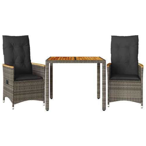3-dijelni bistro set od poliratana s jastucima sivi - 90 x 90 x 75 cm pe rattan 2 Cijena