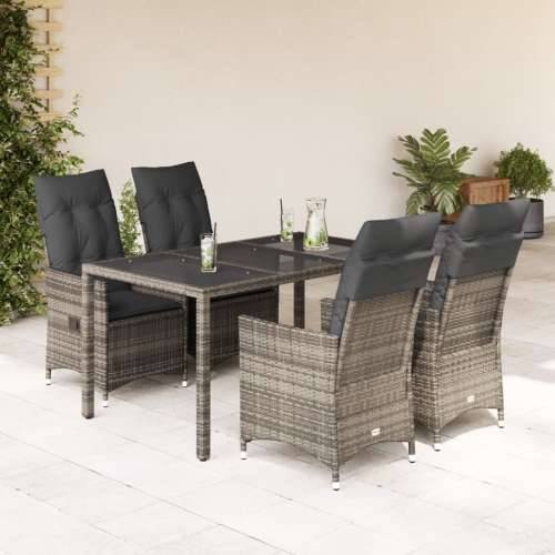 Vrtna garnitura - 5-dijelni vrtni blagovaonski set sivi od poliratana - 150 x 90 x 75 cm Bez naslona za noge 4 Cijena