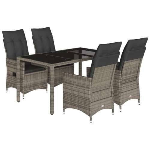 Vrtna garnitura - 5-dijelni vrtni blagovaonski set sivi od poliratana - 150 x 90 x 75 cm Bez naslona za noge 4 Cijena