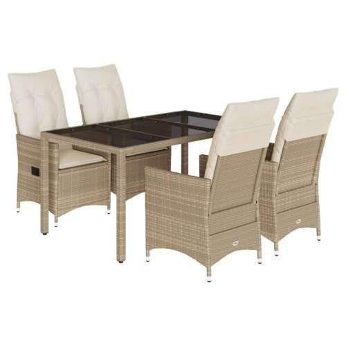 Vrtna garnitura - 5-dijelni vrtni blagovaonski set od poliratana s jastucima bež - 190 x 90 x 75 cm bez podignute noge 4 Cijena