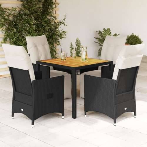 Vrtna garnitura - 5-dijelni vrtni blagovaonski set s jastucima od poliratana crni - 90 x 90 x 75 cm pe rattan 4 Cijena