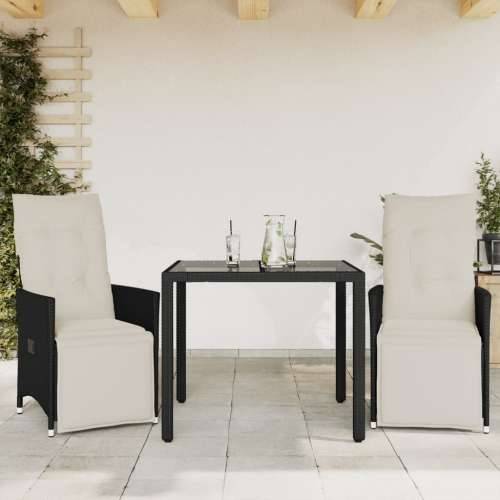 3-dijelni bistro set s jastucima crni od poliratana - 90 x 90 x 75 cm pe rattan 2 Cijena