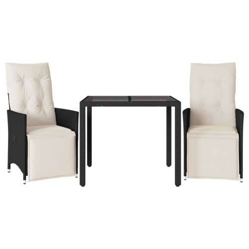 3-dijelni bistro set s jastucima crni od poliratana - 90 x 90 x 75 cm pe rattan 2 Cijena