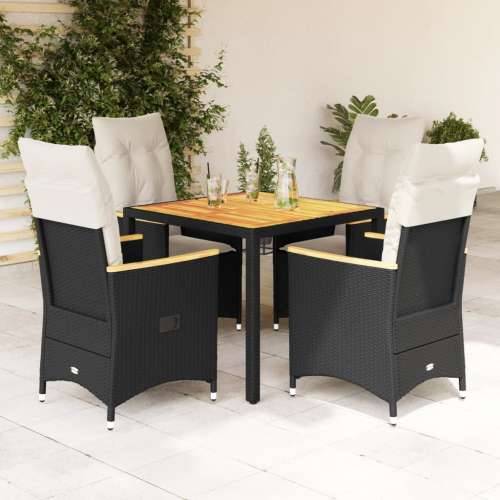 Vrtna garnitura - 5-dijelni vrtni blagovaonski set s jastucima od poliratana crni - 90 x 90 x 75 cm pe rattan and wood 4 Cijena