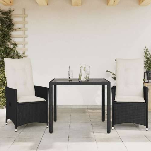 3-dijelni bistro set s jastucima crni od poliratana - 90 x 90 x 75 cm bez podignute noge 2 Cijena