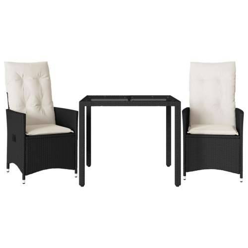 3-dijelni bistro set s jastucima crni od poliratana - 90 x 90 x 75 cm bez podignute noge 2 Cijena